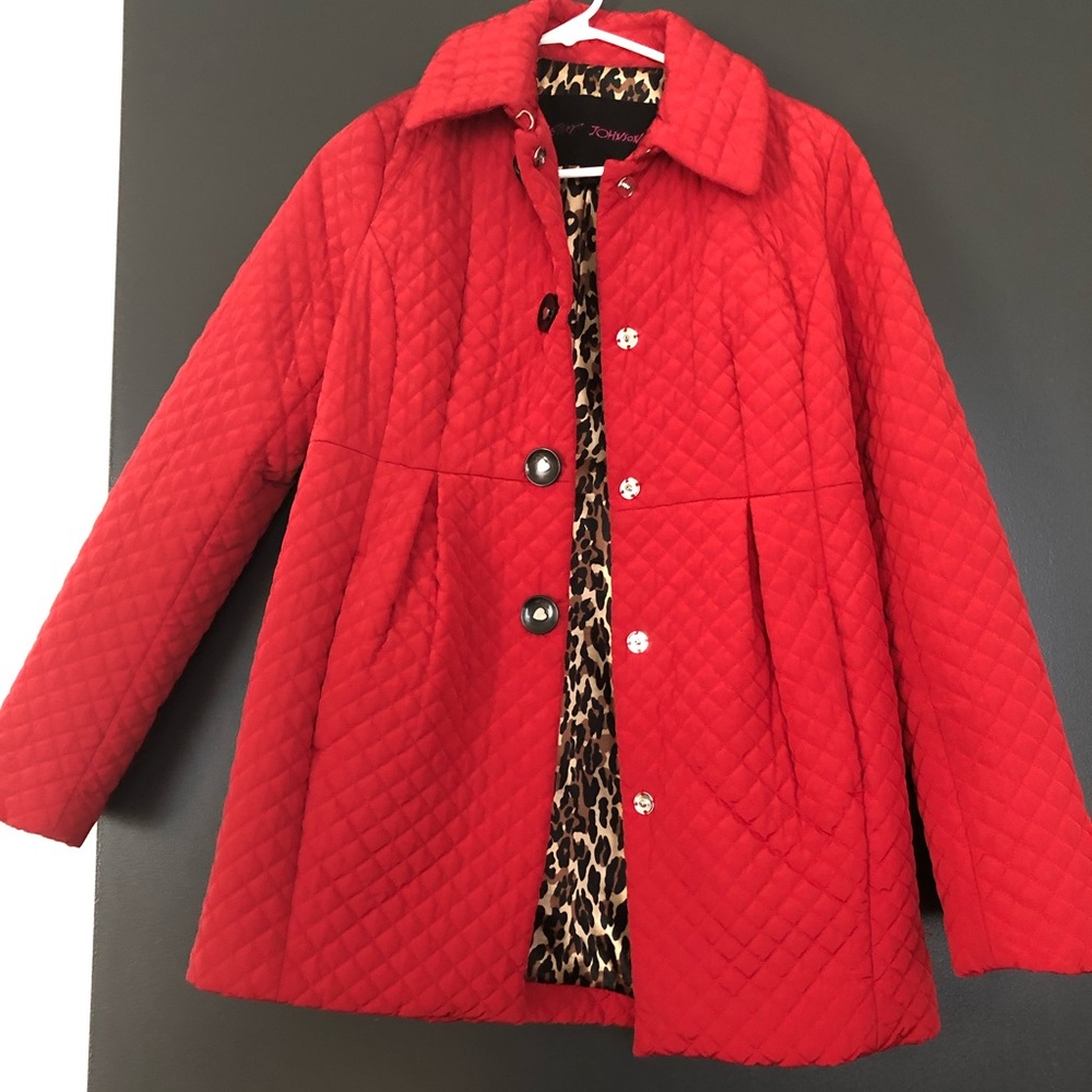 Betsey Johnson red quilted coat with heart detail